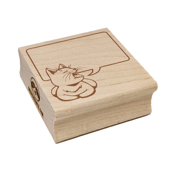 Sleepy Kitty Says with Blank Speech Bubble Square Rubber Stamp Stamping Scrapbooking Crafting - Medium 1.75in