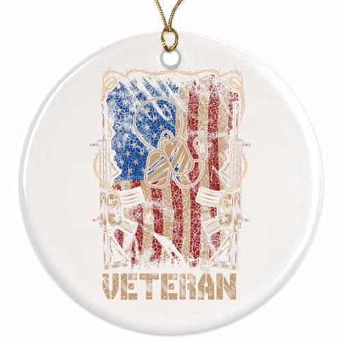 Veteran Magnet - Military Pride - Veteran Appreciation - Veteran Gratitude - 2.8" Round Ornament - Gold String Included - UV Printed Design - Glossy Ceramic - BMCO0823