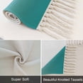 thumbnail image 6 of Teal Ombre Bathroom Rug 2'x3', Turquoise White Gradient Modern Abstract Art Low Profile Front Entryway Rug with Tassels, Woven Cotton Washable Kitchen Mat Carpet for Foyer Bedroom Back Door Decor, 6 of 9