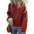 thumbnail image 2 of Suéteres para Mujer, Cuello Redondo Liso, Corte Holgado, Larga, Punto en Contraste, Jersey, Tops Rojo Ladrillo S, 2 of 10