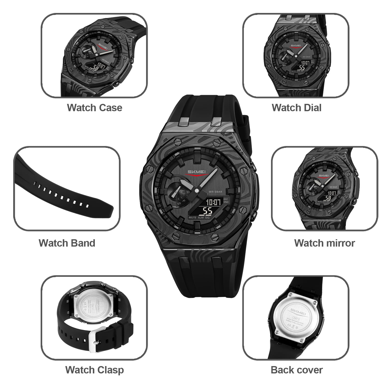 SKMEI Men's Military Digital Watches Outdoor Waterproof Sport Multifunctional Wristwatch with 5 Alarms/Countdown/Stopwatch