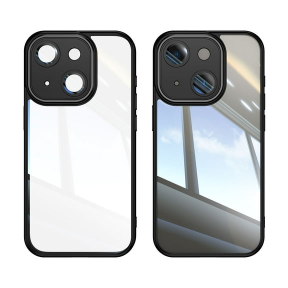 for iPhone 15 Case Clear Slim, [Built in Lens Protector] [Non Yellowing] TPU Bumper Transparent Back Hard Shell Shockproof Thin for Men Women for iPhone 15, Black