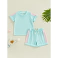 thumbnail image 2 of Suealasg Kids Boys Girls Outfits Contrast Color Short Sleeve Crew Neck T-shirt with Elastic Waist Shorts Toddler Little Boys Girls 2 Piece Summer Clothes Set, 2 of 7