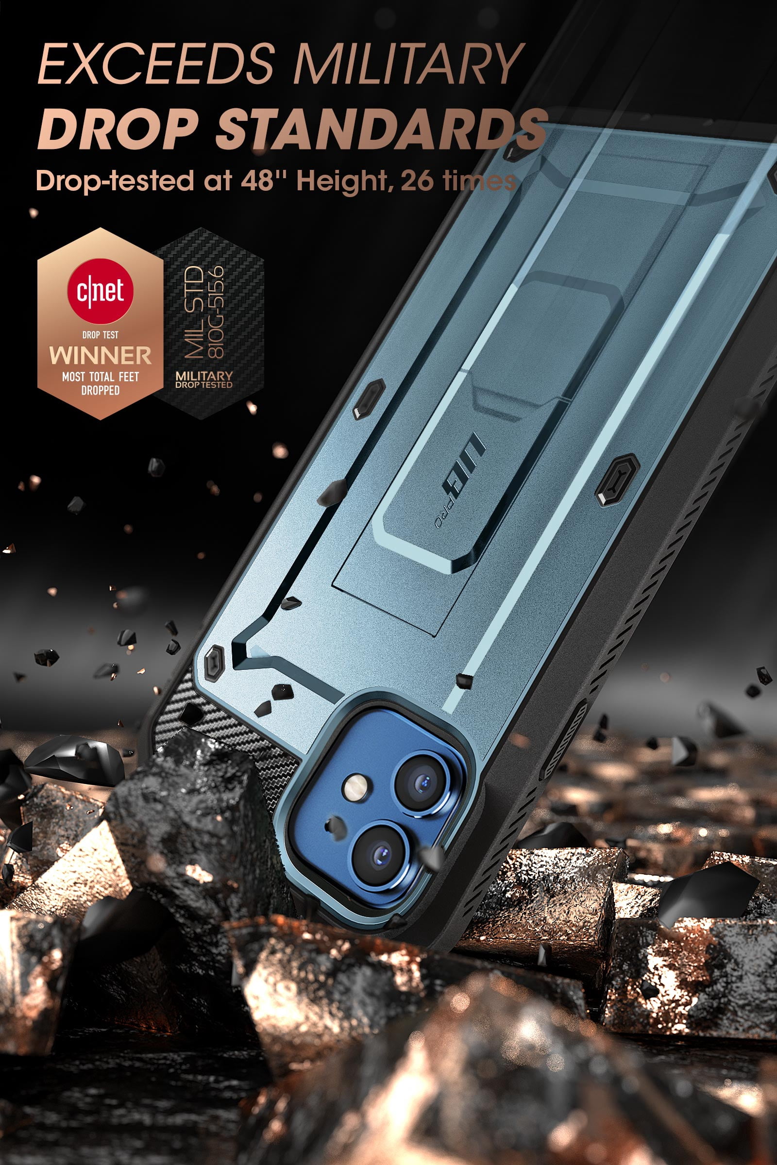 SUPCASE Unicorn Beetle Pro Series Case for iPhone 12 / iPhone 12 Pro (2020 Release) 6.1 Inch, Built-in Screen Protector Full-Body Rugged Holster Case (Cerulean)