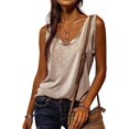 thumbnail image 1 of Camiseta sin mangas con cuello redondo y ribete en contraste para mujer, camiseta de verano, color caqui, grande, 1 of 5