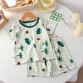 thumbnail image 2 of NIEWTR Toddler Baby Girl Summer Clothes Short Sleeves T-Shirt Tops and Ruffled Shorts Set Cute Summer Outfits 2Pcs(Green,5-6 Years), 2 of 4