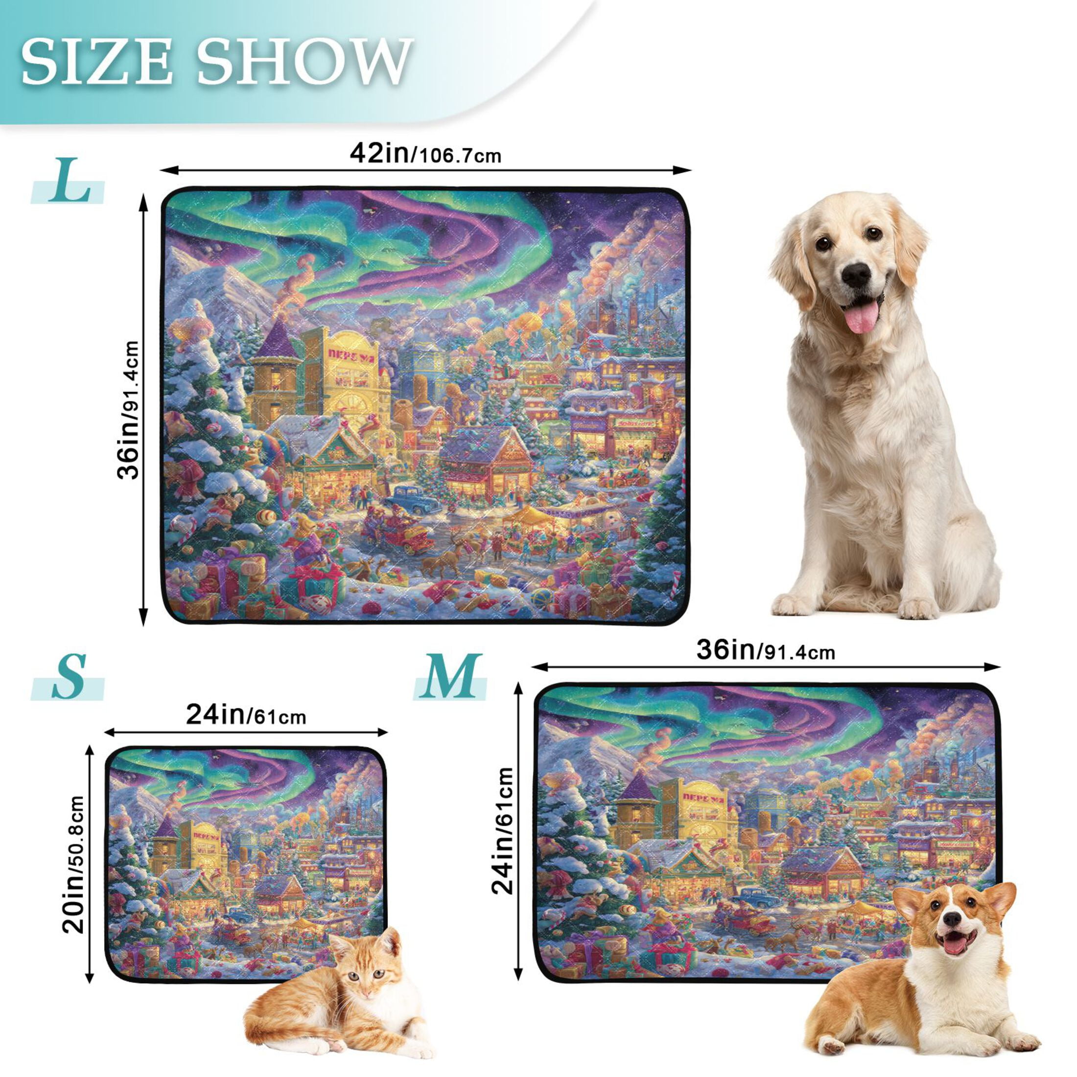 Qxltty Beautiful Christmas Scene Cat litter Pads Pet Set of 2 Diaper Mats Center Anti-leakage Layer Absorbent Soft and Comfortable