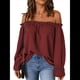 thumbnail image 1 of Blusa Informal Holgada de con Hombros Descubiertos y Volantes de Larga para Mujer. Rojo Vino S, 1 of 7