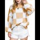 thumbnail image 3 of Suéter Holgado de Punto Acanalado con Cuello Redondo y Larga para Mujer, Moda de Otoño Caqui M, 3 of 10