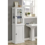 Linon Scarsdale Tall Cabinet, White, Open and Closed Storage Area