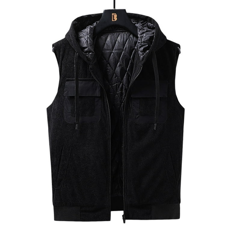 Durtebeua Men s Puffer Vest Men s Kangaroo Pocket Zip up Drawstring Hoodie Vest