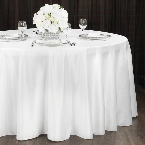1 Pc, Lamour Satin 120" Round Tablecloth - White For Wedding Or Event Decor