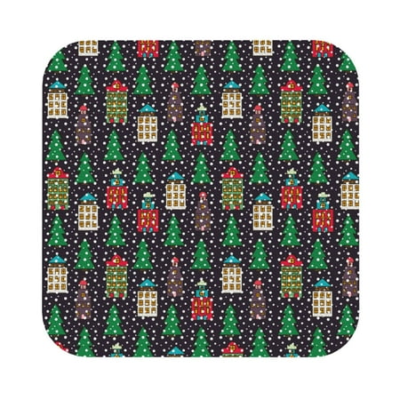 

Salouo Christmas Trees And Houses Print Round Coaster Drink Coasters Leather Bar Beer Beverage Coasters for Drinks Set of 4 for Tabletop Protection Coffee Table Decor