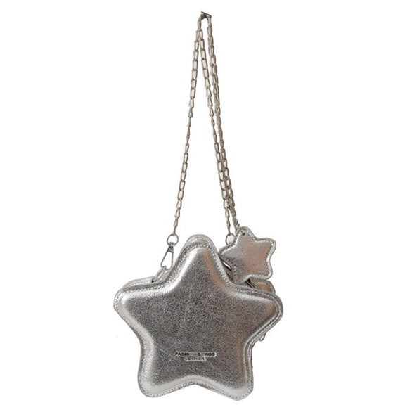 Womens Sparkly Metallic PU Leather Star Shape Crossbody Bag with Chain Aesthetic Small Shoulder Bag Zippered Purse