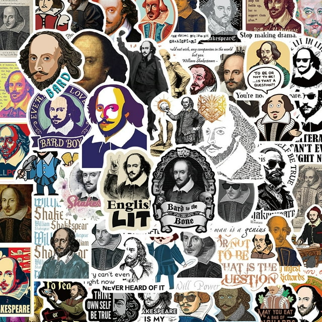 Paquete de pegatinas William Shakespeare Vintage Literary Q, 50 unidades