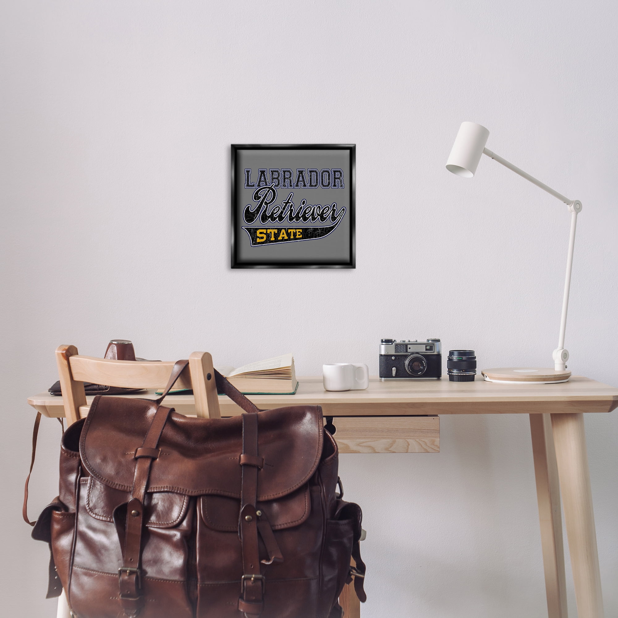 Stupell Industries Labrador Retriever State Novelty & Humor Painting Black Floater Framed Canvas Art Print Wall Art, 18 x 18