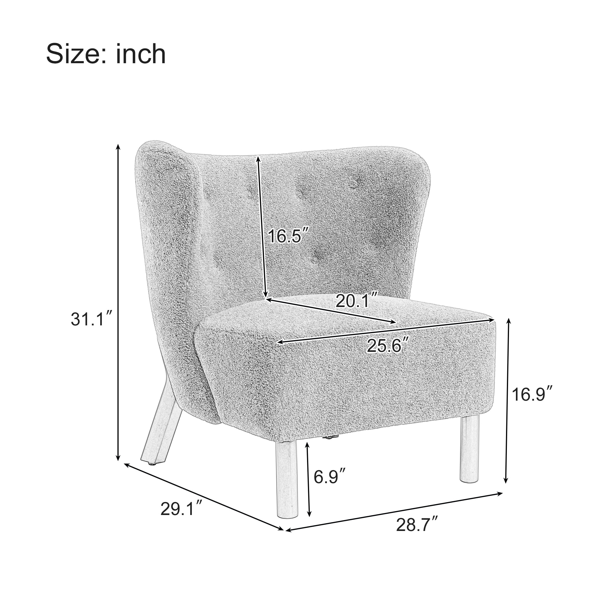 Miniyam Sherpa Boucle Accent Chair with Wooden Legs,Round Upholstered Armless Chair for Small Spaces,Reading Chair,White