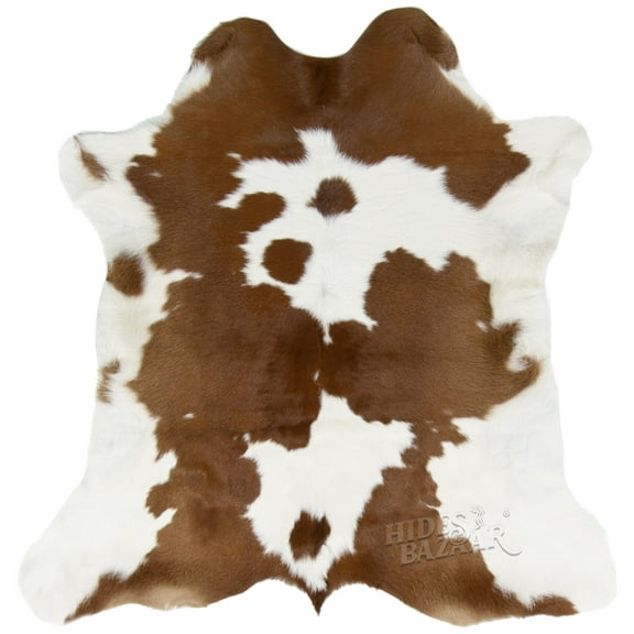 Brown and White Mini Cowhide Genuine Leather Calf Rug, 3x2ft