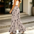thumbnail image 4 of Sewkxo Womens Wide Leg Pants Drawstring Elastic High Waisted Ruffle Hem Palazzo Pants with Pockets,Beige M, 4 of 6