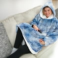 thumbnail image 2 of Huggle Hoodie, Fleece & Sherpa Wearable Blanket Hoodie, Blue Tie Dye, 2 of 7