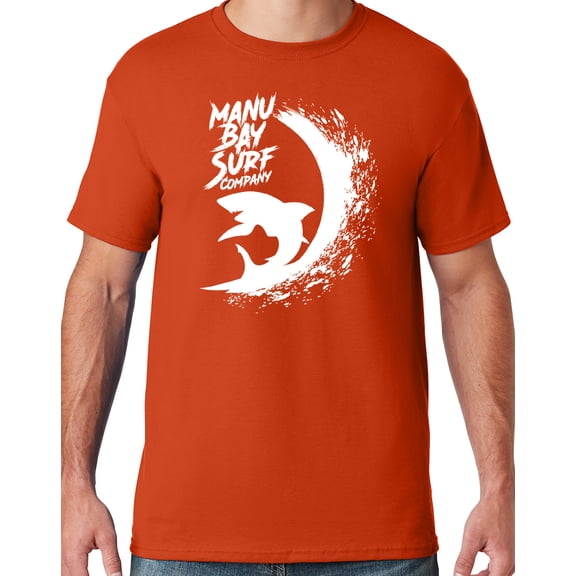 Mens Manu Bay Surf Company WHITE SURFING SHARK T-shirt, 3XL Burnt Orange