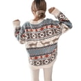 thumbnail image 3 of Suéter de cuello redondo suelto de cinco colores con tema navideño jacquard de manga larga para mujer, 3 of 5