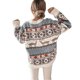 thumbnail image 2 of Suéter de cuello redondo suelto de cinco colores con tema navideño jacquard de manga larga para mujer, 2 of 5
