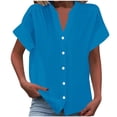 thumbnail image 2 of RXIRUCGD Mode Chemise Boutonnée à Manches Courtes pour Femme, Couleur Unie, Printemps/été, Bleu Ciel, Taille : TG, 2 of 6