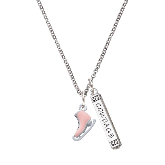 Delight Jewelry Silvertone 3-D Pink Ice Skate Silvertone Courage Strength Wisdom Honesty Bar Charm Necklace, 23"