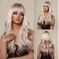 thumbnail image 1 of Peluca de color ombré naranja para mujer, pelo sintético sedoso, largo, ondulado al agua, suave, con flequillo, Natural, para fiesta diaria, resistente al calor, 1 of 4