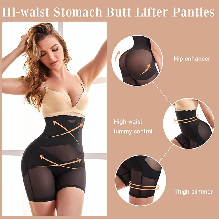 SHCKE Women's Butt Lifter Shapewear Tummy Control Thong High-Waist Cincher  Panties Seamless Thong Shapewear Slimmer Underwear Black 