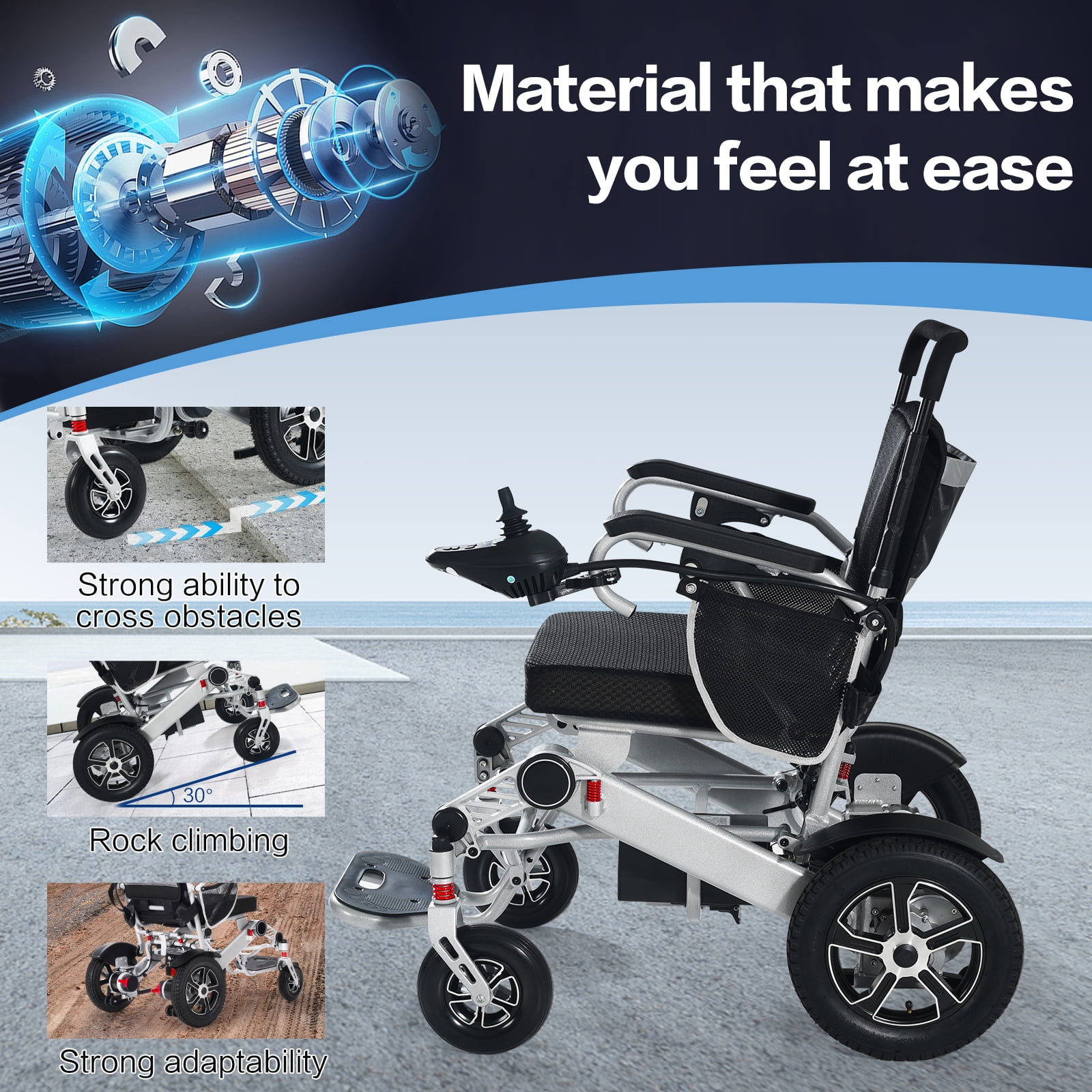 Thland 30+ Miles Long Travel Range, Portable Electric wheelchair for Adults Lightweight Foldable, All Terrain Motorized Power Wheelchair for Seniors Portable, Airline Approved