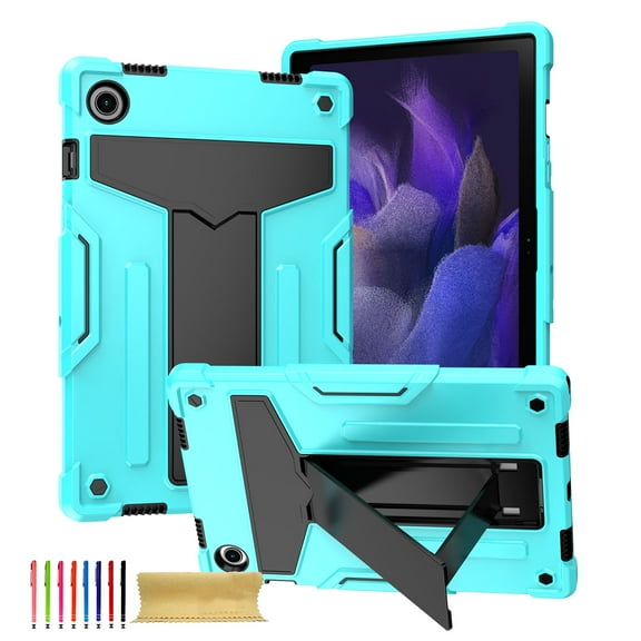 for Samsung Galaxy Tab A8 10.5 inch (2022) SM-X200/X205/X207 Case with Pencil Holder & Kickstand, Shockproof Drop Proof Kids Friendly Rugged Full Body Protective Cover, Mint Black