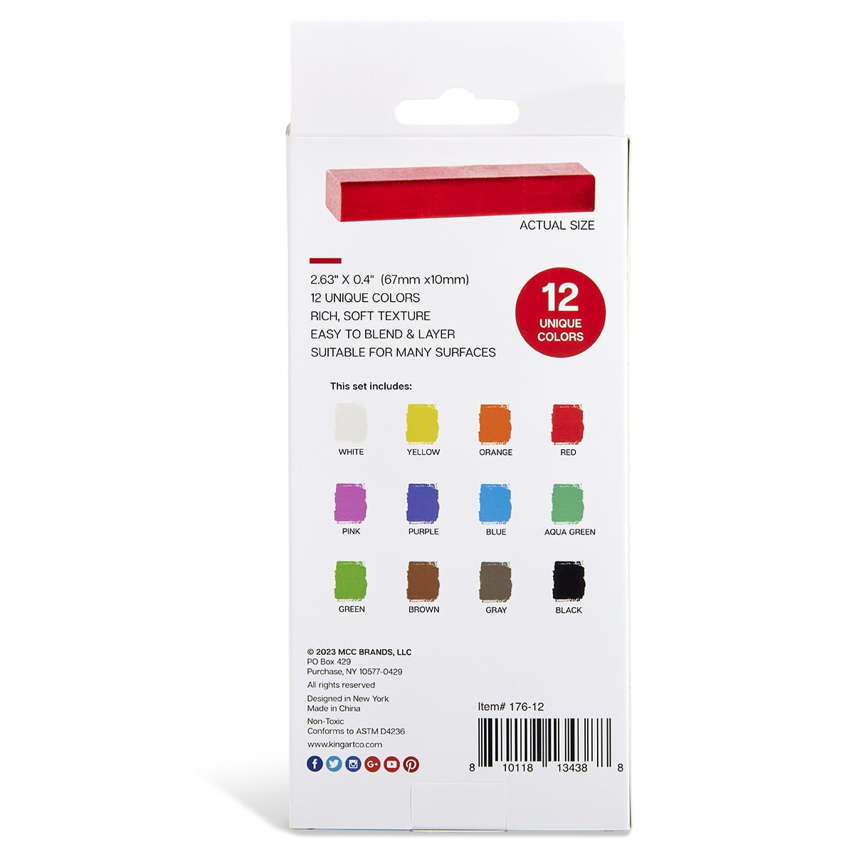 (2 pack) KINGART Soft Pastels Half Stick Set, 12 Vibrant Colors, Art Pastels for Artists