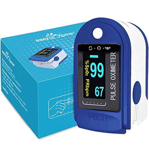 Easy@Home Fingertip Pulse Oximeter SpO2 Blood Oxygen Saturation Meter and Heart Rate Monitor, Rotatable OLED Display with Batteries Included and Portable Lanyard -EHP050