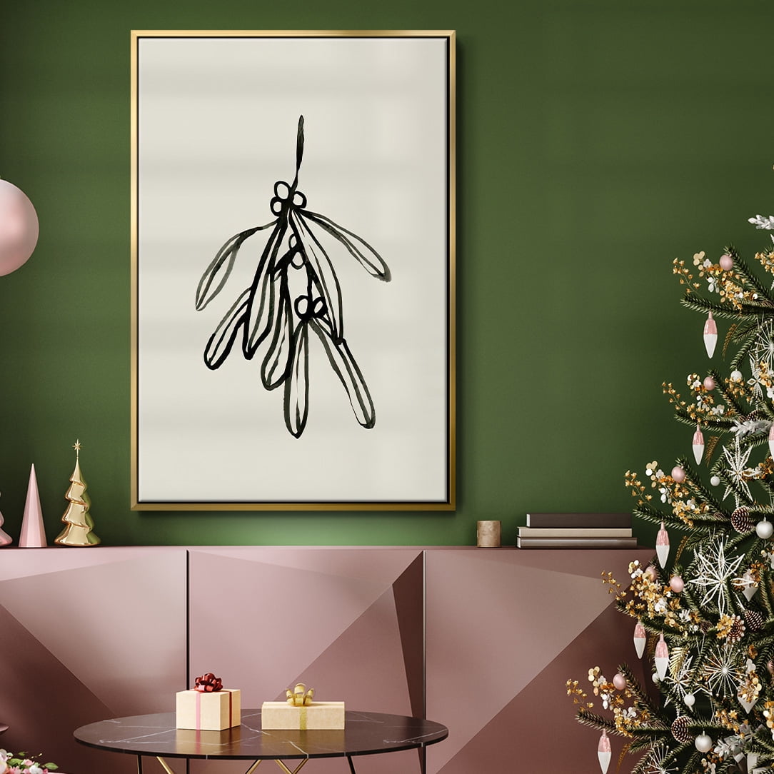 Mistletoe Sketch II - Framed Gallery Wrapped Holiday Canvas - 27 x 41 - Gold Frame