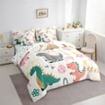 thumbnail image 3 of Feelyou Kawaii Dinosaur Kids Twin Bedding Sets 7-Piece, Cute Dino Animal Bedding Comforter Set, Cartoon Flower Floral Reversible Sheet Sets, Lightweight Room Decor, 3 of 7