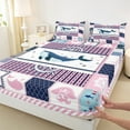 thumbnail image 4 of Feelyou Kawaii Ocean Whale Twin Sheet Sets, Cartoon Marine Rudder Twin Fitted Sheet, Pink Patchwork Buffalo Flat Sheet, Super Cozy Room Decor, 3pcs, 4 of 8