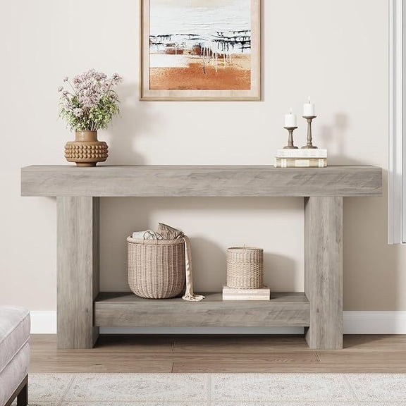 63" Console Table for Entryway, Accent Table with 2-Tier Storage Shelf – Rectangular Sofa Table Behind Couch for Living Room
