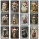 thumbnail image 2 of Lindos carteles e impresiones de animales de Navidad con sombrero de Papá Noel, perro, gato, zorro, conejo, decoración de Festival de invierno, arte de lienzo, pintura de pared de Navidad, 2 of 4