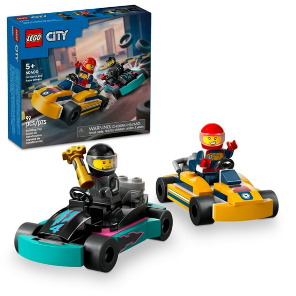 LEGO City Go-Karts and Race Drivers Toy Playset - 2 Driver Minifigures, Race Car Toy for Boys & Girls, Ages 5  - Gift Ideas for Birthday - 60400