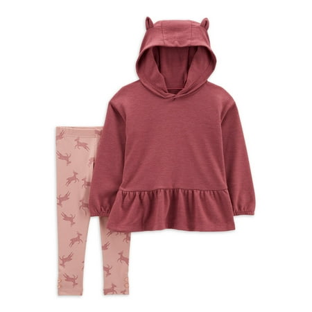 Carter's Child of Mine Toddler Girl Long Sleeve Hooded Top with Pant 2 Piece Outfit Set, 12 Months -5T
