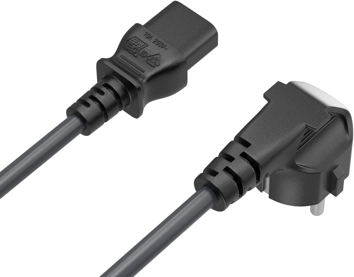 JJEAN-3ft CEE 7/7 to IEC320 C13 Right Angle European Schuko Power Cord 18AWG 10A/250V, European Travel Plug, Power Cord for Type C Outlet Italy Spain Germany France EU, Black