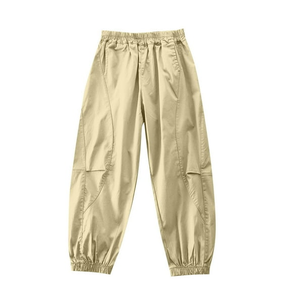 Eltusu Boys Cargo Pants, Loose Fit Quick Dry Casual Elastic Waist Jogger Pants Khaki Size 8 T