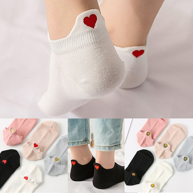 Heart Expression Embroidery Women Low Cut Breathable Cotton Ankle Boat Socks