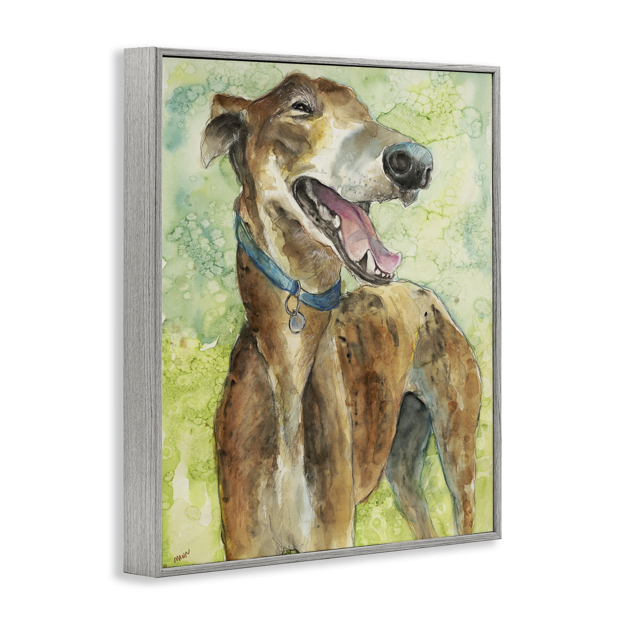 Stupell Industries Greyhound Smile Watercolor Gray Framed Giclee Art, design by Patti Mann