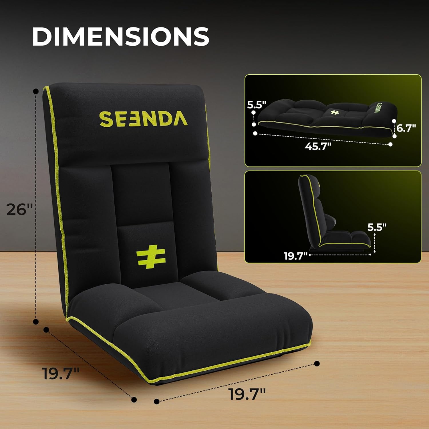 Seenda Video Gaming Floor Chair, Folding Video Reclining Sofa Adjustable Position, Padded Backrest & Cushion, Lazy Lounger Couch for E-Sports, Reading, Relaxing, Watching TV