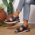 thumbnail image 3 of Rokment Womens Sparkly Rhinestones Ortho Walking Sandals with Arch Support Comfortable Fashion Casual Leather Memory Foam Platform Wedge Slingback Dressy Non Slip Work Summer Shoes Blue Size 6, 3 of 7