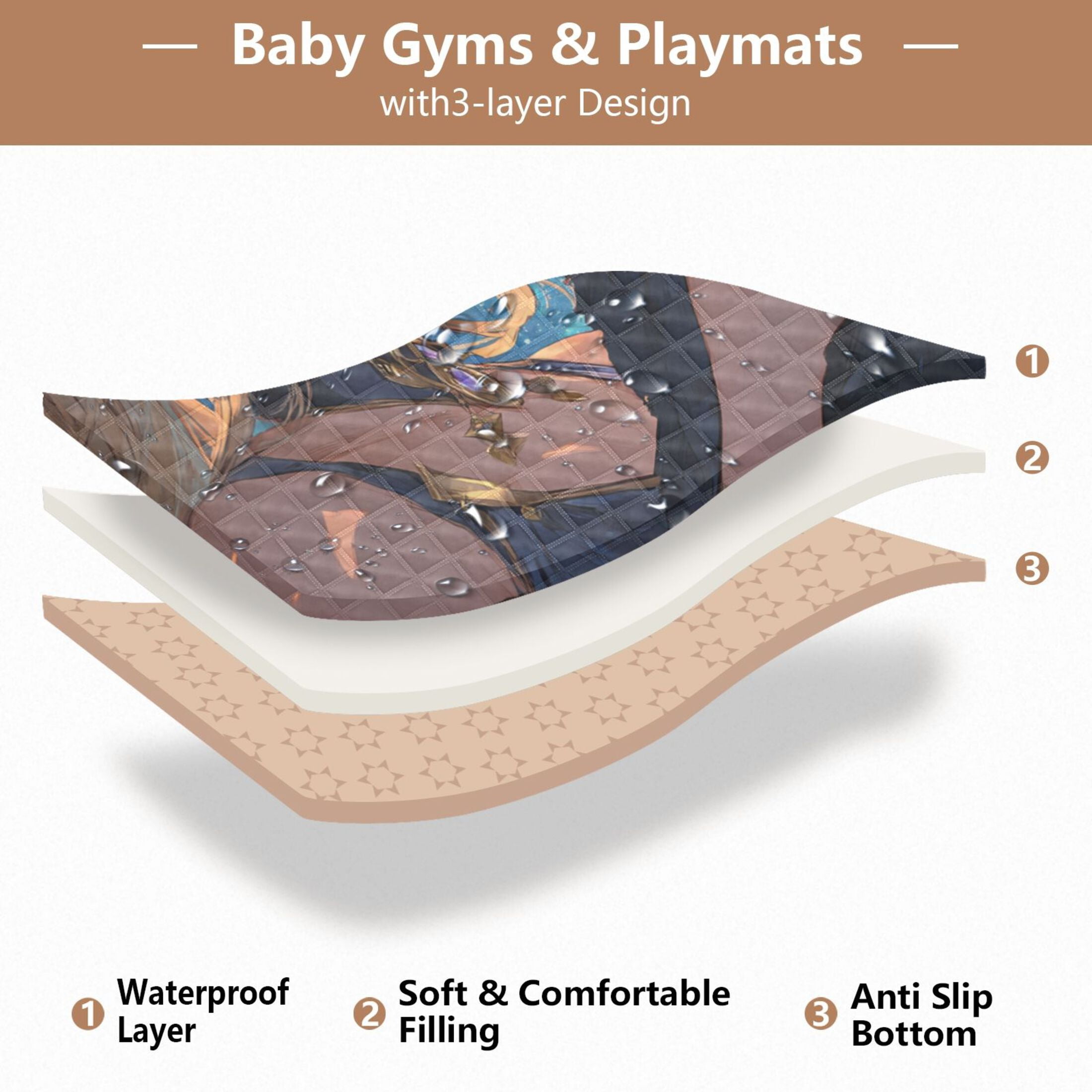 WOBOGO Blonde Hair Lass Baby Playmats Extra Large Waterproof Rollable Activity Pads for Toddlers 50×50inch