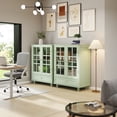 thumbnail image 6 of Lisonu Modern Buffet Cabinet, Mint Green Sideboard with Glass Doors and Drawer, Minimalist Wooden Storage Cupboard with Solid Wood Legs for Dining Room, Hallway, or Living Room, 6 of 26